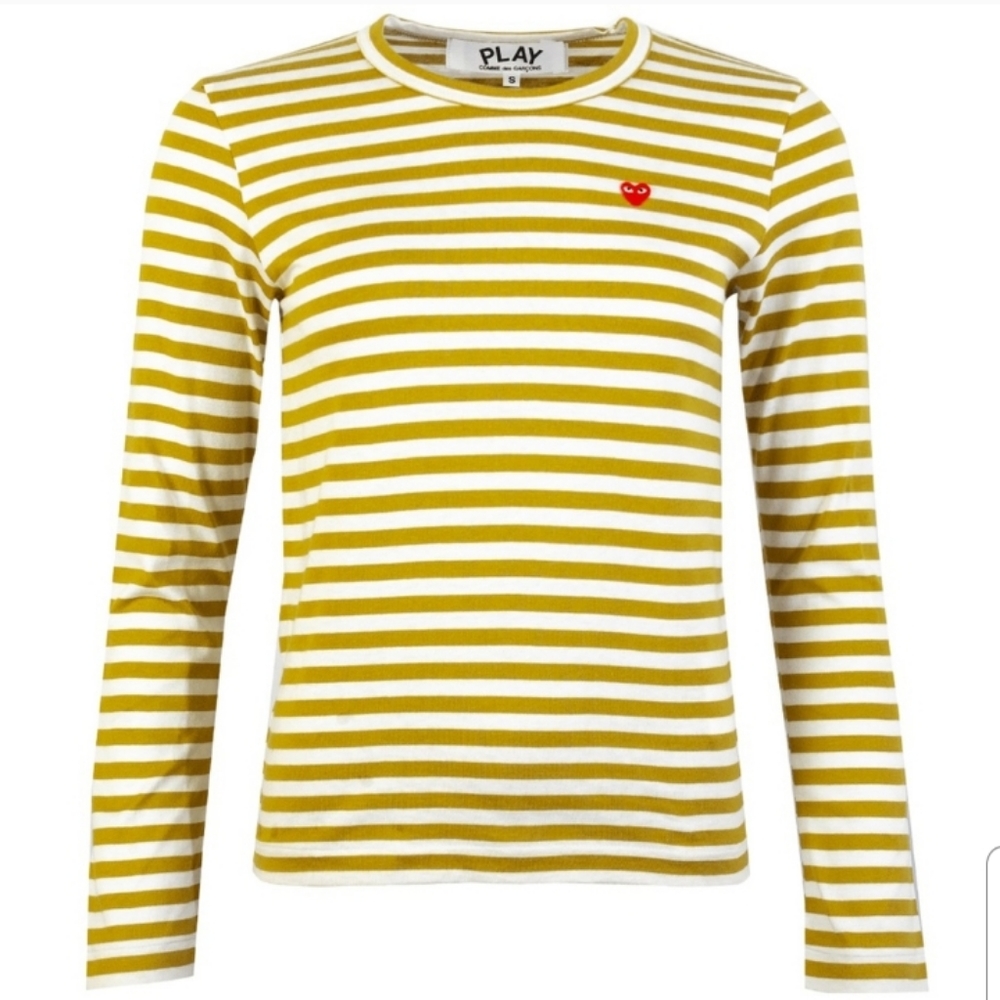 Comme Des Garcons Play Stripe Top Heart Patch Olive Small